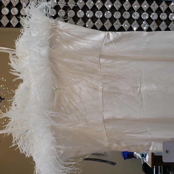 Nwt Aidan Mattox Ivory Feather Dress Size 14 - Picture 11 of 12